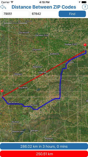 Distance Between ZIP Codes