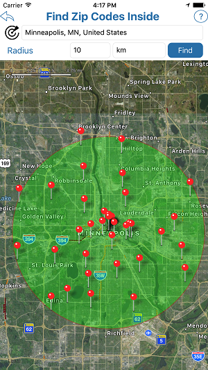 ZIP Codes Inside Radius