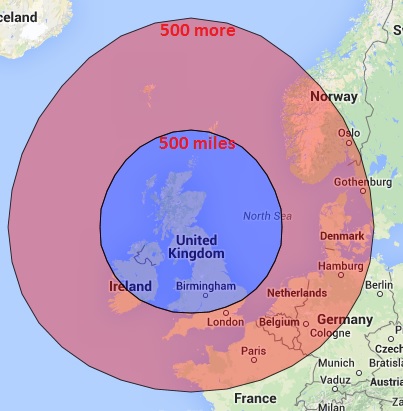 500 and 1000 miles from Leith