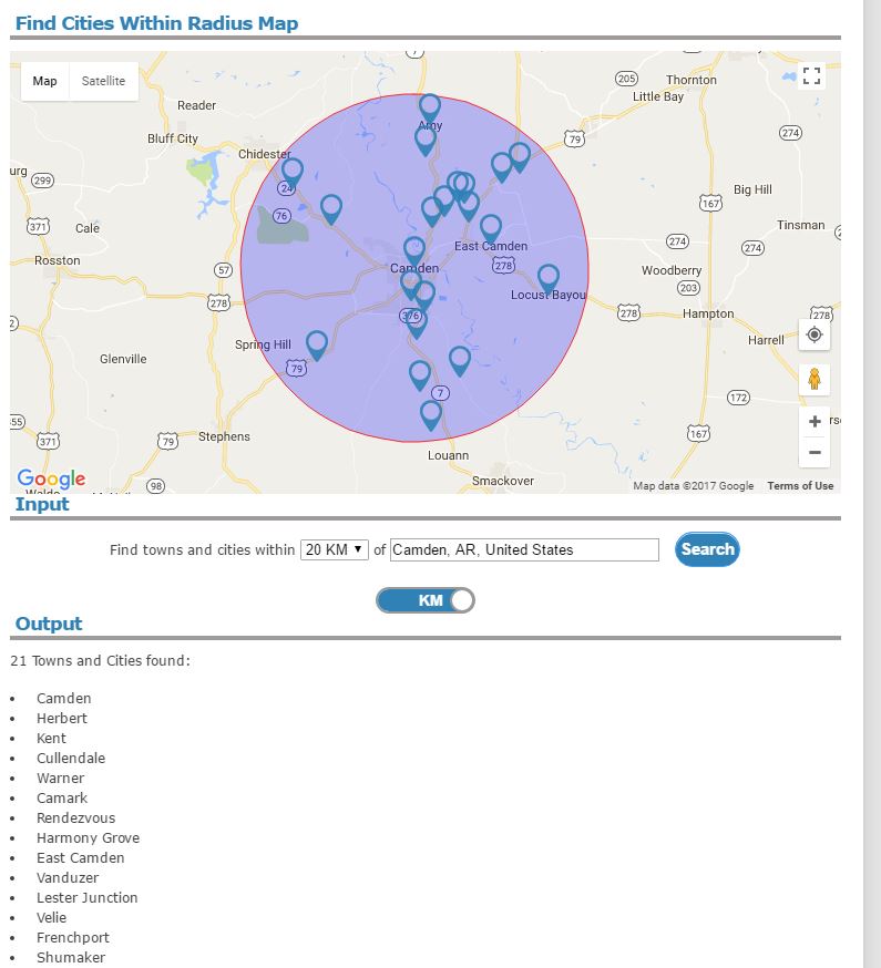 Find Cities And Towns Inside Radius