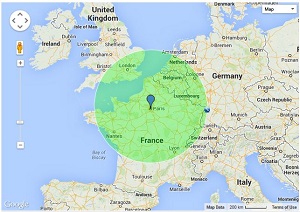 100 mile radius map.